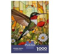 Rompecabezas para Adolescentes De 1000 Piezas Stained Glass Hummingbird Art Rompecabezas para Adultos Juego De Ingenio Decoración De Pared Regalos para Reducir El Estrés 52x38cm/1000pcs