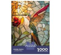 Rompecabezas para Adolescentes De 1000 Piezas Stained Glass Hummingbird Rompecabezas para Adultos Juego Familiar Alivia El Estrés Interacción Entre Padres E Hijos 38x26cm/1000pcs