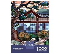 Rompecabezas para Adolescentes De 1000 Piezas Stained Glass Japanese Garden Scene Rompecabezas para Adultos Juegos Familiares Análisis Y Lógica Cumpleaños Y Navidad 70x50cm/1000pcs