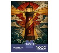 Rompecabezas para Adolescentes De 1000 Piezas Stained Glass Lighthouse Rompecabezas Juguetes Antiestrés Corte De Precisión Cumpleaños 70x50cm/1000pcs