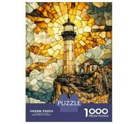 Rompecabezas para Adolescentes De 1000 Piezas Stained Glass Lighthouse Rompecabezas para Adultos Juguete Decoración De Pared Regalo De Cumpleaños Juego Desafiante Regalos 38x26cm/1000pcs
