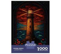Rompecabezas para Adolescentes De 1000 Piezas Stained Glass Lighthouse Scene Rompecabezas para Adolescentes Juegos Relajantes Carrera De Velocidad De Manos 70x50cm/1000pcs