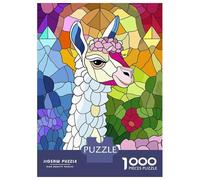 Rompecabezas para Adolescentes De 1000 Piezas Stained Glass Llama with Flowers Rompecabezas para Adultos Juguetes Antiestrés Regalo De Cumpleaños Cumpleaños 38x26cm/1000pcs