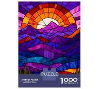 Rompecabezas para Adolescentes De 1000 Piezas Stained Glass Mountain Sunset Rompecabezas para Adultos Juegos Relajantes Regalos para Mujeres Ayuda A Ejercitar El Cerebro 70x50cm/1000pcs