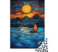 Rompecabezas para Adolescentes De 1000 Piezas Stained Glass Ocean Sunset Rompecabezas para Adultos Juguete Decoración De Pared Carrera De Velocidad Manual Desafío Educativo 70x50cm/1000pcs