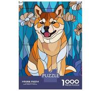 Rompecabezas para Adolescentes De 1000 Piezas Stained Glass Shiba Inu Dog Rompecabezas para Adultos Juego Práctico Una Obra De Arte Cumpleaños 38x26cm/1000pcs