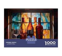 Rompecabezas para Adolescentes De 1000 Piezas Stained Glass Wine Bottles Rompecabezas para Adultos Juego De Ingenio para Mejorar La Memoria Actividades Divertidas En Casa 52x38cm/1000pcs