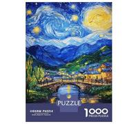 Rompecabezas para Adolescentes De 1000 Piezas Starry Night Village Rompecabezas para Adolescentes Juegos Relajantes para La Diversión Familiar Juego Desafiante Regalos 38x26cm/1000pcs