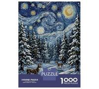 Rompecabezas para Adolescentes De 1000 Piezas Starry Night Winter Forest with Deer Rompecabezas para Adultos Juegos De Relajación Decoración Juego Desafiante Regalos 70x50cm/1000pcs