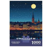 Rompecabezas Para Adolescentes De 1000 Piezas Stockholm Sweden Night Cityscape Illustration Rompecabezas Para Adultos Juguetes De Bricolaje Análisis Y Lógica Diversión En Casa Actividades, 38x26cm/100