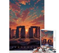 Rompecabezas para Adolescentes de 1000 Piezas Stonehenge al Atardecer Pixel Art Juguetes antiestrés Regalos de cumpleaños Juegos relajantes difíciles y desafiantes tamaño 38x26cm