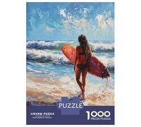 Rompecabezas para Adolescentes De 1000 Piezas Surfer Girl on Beach Painting Rompecabezas para Adultos Juegos Divertidos Una Obra De Arte Cumpleaños Y Navidad 70x50cm/1000pcs