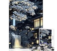 Rompecabezas para Adolescentes de 1000 Piezas Templo de cerezos en Flor Cascada Juegos relajantes decoración de Pared Juguetes antiestrés interacción Entre Padres e Hijos (38x26cm)