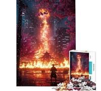 Rompecabezas para Adolescentes de 1000 Piezas Templo en Llamas en un Paisaje Urbano ciberpunk Rompecabezas para Adultos Juego práctico para divertirse en Familia Difícil y desafiante (tamaño 50x75cm)
