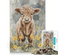 Rompecabezas para Adolescentes de 1000 Piezas Ternero Entre Flores Amarillas,decoración de Corte preciso,Juguete Creativo y Divertido,Juego de Paz,Pieza de Arte navideña (38x26cm)