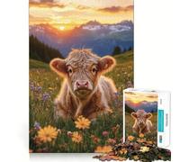Rompecabezas para Adolescentes de 1000 Piezas Ternero Entre Flores Silvestres al Atardecer,Bordes impecables,Divertido Juego Mental,Regalo Acogedor,decoración navideña para la Pared (38x52cm)
