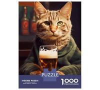 Rompecabezas para Adolescentes De 1000 Piezas The Drinking Cat Beer Rompecabezas para Adultos Juego Práctico Una Obra De Arte Cumpleaños 38x26cm/1000pcs