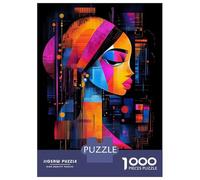 Rompecabezas Para Adolescentes De 1000 Piezas The Girl with A Pearl Earring - Neon Abstract Portrait Rompecabezas Para Adultos Juego De Ingenio Decoración De Pared Regalos Para Reducir El Estrés 38x26
