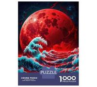 Rompecabezas para Adolescentes De 1000 Piezas The Wave and The Red Moon Rompecabezas Juegos Relajantes Decoración De Pared 52x38cm/1000pcs