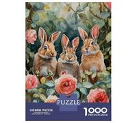 Rompecabezas Para Adolescentes De 1000 Piezas Three Bunnies in Roses Flopsy, Mopsy, Cottontail Rompecabezas Para Adultos Juego De Ingenio Mejora La Memoria Regalos Para Amigos Y Familiares 52x38cm/100