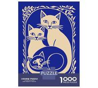Rompecabezas para Adolescentes De 1000 Piezas Three Cats in Floral Frame Rompecabezas Juegos Relajantes Difícil Difícil Diversión Actividades En Casa, 38x26cm/1000pcs