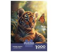 Rompecabezas para Adolescentes De 1000 Piezas Tiger Cub with Butterfly Rompecabezas para Adultos Juguetes Antiestrés Arte De Pared Regalos De Cumpleaños Y Únicos 52x38cm/1000pcs