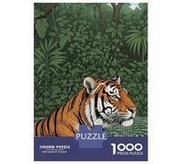 Rompecabezas para Adolescentes De 1000 Piezas Tiger in Water Jungle Illustration Rompecabezas para Adultos Juguete Decoración De Pared Carrera De Velocidad Manual Desafío Educativo 38x26cm/1000pcs