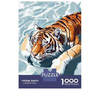 Rompecabezas para Adolescentes De 1000 Piezas Tiger Swimming in Water Illustration Rompecabezas para Adultos Juguete Decoración De Pared Corte De Precisión para Cumpleaños, Navidad 38x26cm/1000pcs