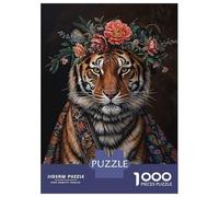 Rompecabezas para Adolescentes De 1000 Piezas Tiger with Flowers Rompecabezas para Adolescentes Juegos Relajantes para La Diversión Familiar Juego Desafiante Regalos 38x26cm/1000pcs