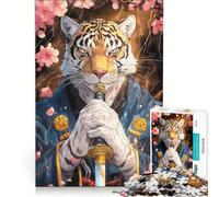 Rompecabezas para Adolescentes de 1000 Piezas Tigre samurái con Katana Juguetes antiestrés para relajar la Mente cumpleaños 38x52cm