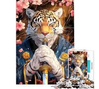 Rompecabezas para Adolescentes de 1000 Piezas Tigre samurái con Katana Rompecabezas para Adultos Juego práctico decoración de Pared Oferta Toda la Familia (tamaño 38x52cm)