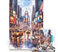 Rompecabezas para Adolescentes de 1000 Piezas Times Square Bei Regen, Juego Imposible, Regalo de cumpleaños, con póster y Hoja de Preguntas a Juego 50x75cm