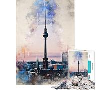 Rompecabezas para Adolescentes de 1000 Piezas Torre de televisión en Acuarela Rompecabezas para Adultos Juego Familiar Carrera de Velocidad cumpleaños (Tamaño 50x75cm)