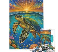 Rompecabezas para Adolescentes de 1000 Piezas Tortuga Marina Nadando al Atardecer Ayuda a ejercitar el Cerebro Juego Familiar de dificultad Alta Apto para Mayores de 14 años (50x75cm)