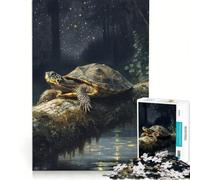 Rompecabezas para Adolescentes de 1000 Piezas Tortuga sobre un Tronco musgoso por la Noche Juguetes antiestrés Carrera de Velocidad Manual para Mejorar el Amor Entre Parejas 38x26cm