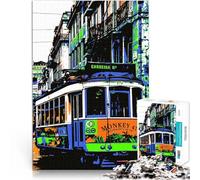 Rompecabezas para Adolescentes de 1000 Piezas Tranvía clásico en Lisboa Análisis y lógica con Piezas de Formas aleatorias Que se entrelazan Completamente 52x38cm