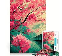 Rompecabezas para Adolescentes de 1000 Piezas Tren a través de un Paisaje de cerezos en Flor Diseño de Corte preciso Diversión para Resolver Problemas Tiempo de relajación y diversión Decoración