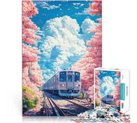 Rompecabezas para Adolescentes de 1000 Piezas Tren Entre los cerezos en Flor Diversión Familiar Regalos para Amigos y Familiares 38x26cm