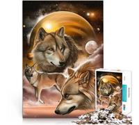 Rompecabezas para Adolescentes de 1000 Piezas Tres Lobos bajo Júpiter Desafiante Difícil con Piezas de Formas aleatorias Que se entrelazan Completamente 38x26cm