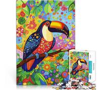 Rompecabezas para Adolescentes de 1000 Piezas Tucán en un paraíso Floral Juego Intelectual con póster a Juego y Hoja de Trivia 38x26cm