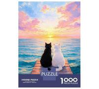 Rompecabezas para Adolescentes De 1000 Piezas Two Cats Watching A Sunset Rompecabezas DIY Juguetes Vacaciones En Casa Matar El Tiempo Cumpleaños Y Navidad 52x38cm/1000pcs