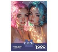Rompecabezas para Adolescentes De 1000 Piezas Two Girls with Pink and Blue Hair Rompecabezas para Adultos Juego De Ingenio para Mejorar La Memoria Actividades Divertidas En Casa 70x50cm/1000pcs