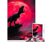 Rompecabezas para Adolescentes de 1000 Piezas: Tyrannosaurus Rex rugiendo bajo la Luna roja Juguetes de Bricolaje Grandes Regalos y Juguetes Juegos Familiares Mejorando el Amor en Pareja 50x75cm