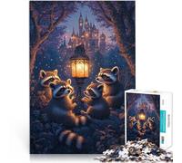 Rompecabezas para Adolescentes de 1000 Piezas Un Encuentro de fantasía con mapaches Rompecabezas decoración de Pared 52x38cm
