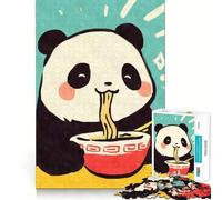 Rompecabezas para adolescentes de 1000 piezas un gran y adorable panda comiendo ramen Arte de corte fino Actividad para desarrollar la mente Tiempo de juego relajante Regalo navideño tranquilo 38x26cm