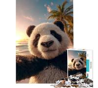 Rompecabezas para Adolescentes de 1000 Piezas un Panda haciéndose un Selfie en una Playa Tropical al Atardecer Un Reto para completar Diversión Familiar Juegos educativos para Mayores de 14 años