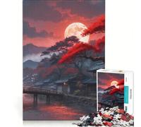 Rompecabezas para Adolescentes de 1000 Piezas: Un Pueblo japonés bajo una Luna carmesí Juego Educativo Que Mejora la Memoria y es un Juego desafiante, 38x26cm