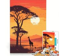 Rompecabezas para Adolescentes de 1000 Piezas: Una Jirafa Solitaria al Atardecer, Juego Imposible, desafío difícil, cumpleaños 38x26cm