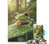 Rompecabezas para Adolescentes de 1000 Piezas: una Linda Rana Verde sobre una Hoja, Juguete Educativo para Mejorar la Memoria, con póster y Hoja de Preguntas a Juego 50x75cm