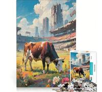 Rompecabezas para Adolescentes de 1000 Piezas: Una Vaca deambulando Juego Educativo Que Mejora la Memoria Regalo Ideal para un Juego desafiante 38x52cm